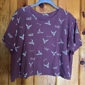 Boho Wild Bull Skull Print Crop Top